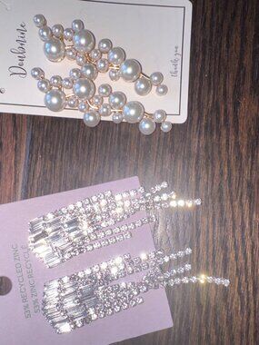 Divided H&M Rhinestone Fringe Statement Earrings & Pearl Hair Clips Bundle